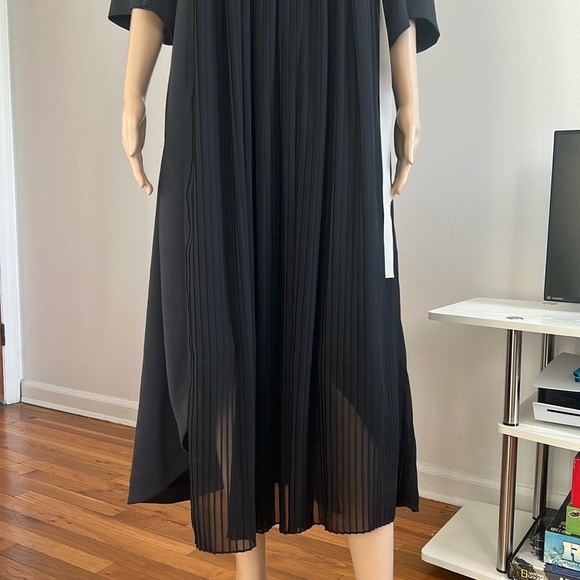 ADEAM Black V-Neck Short Sleeve Pleated Asymmetric Hem Long Tent Dress M - Picture 4 of 16
